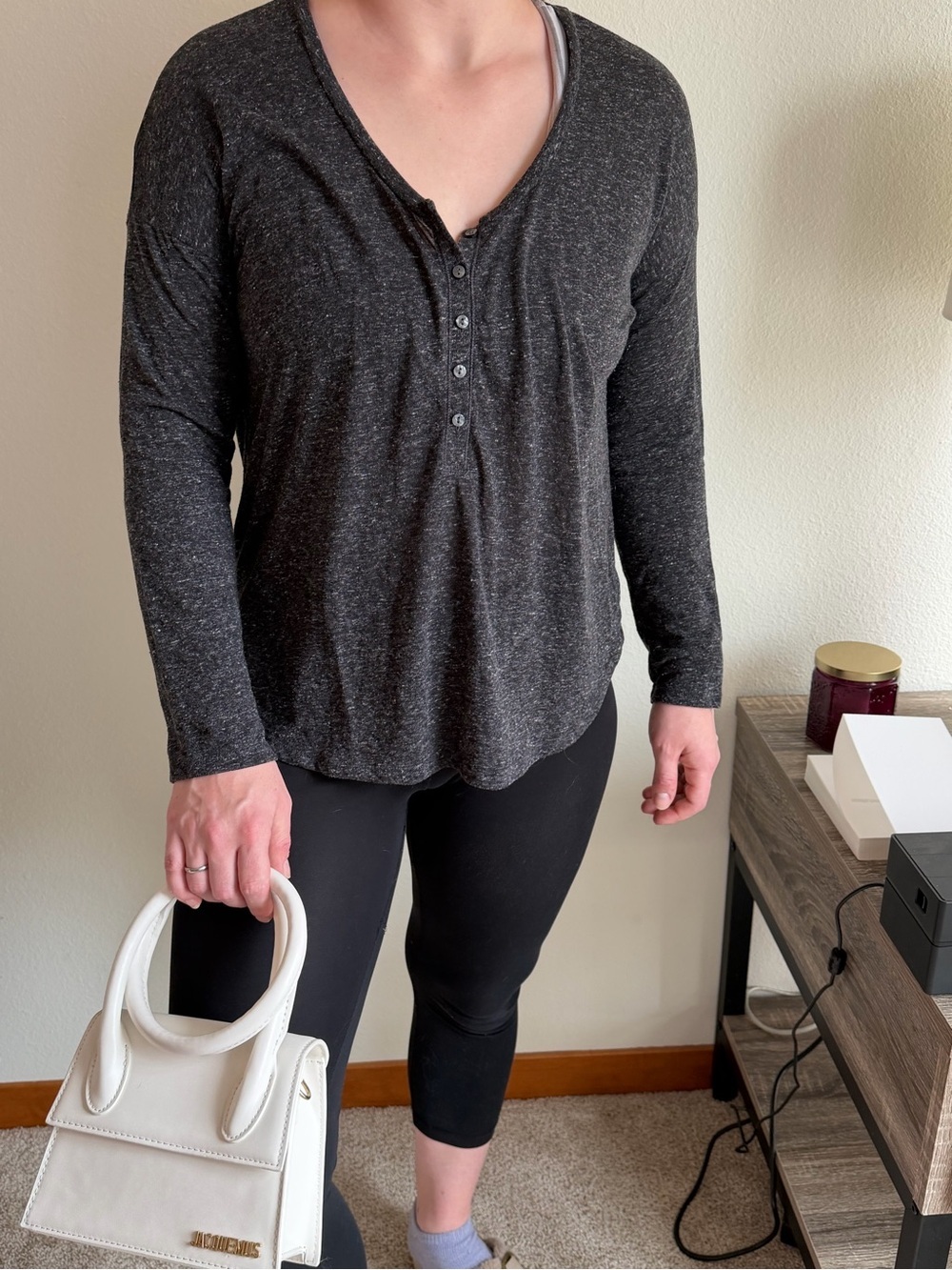 Victoria’s Secret Charcoal Long-Sleeve Henley Top - Casual Comfort